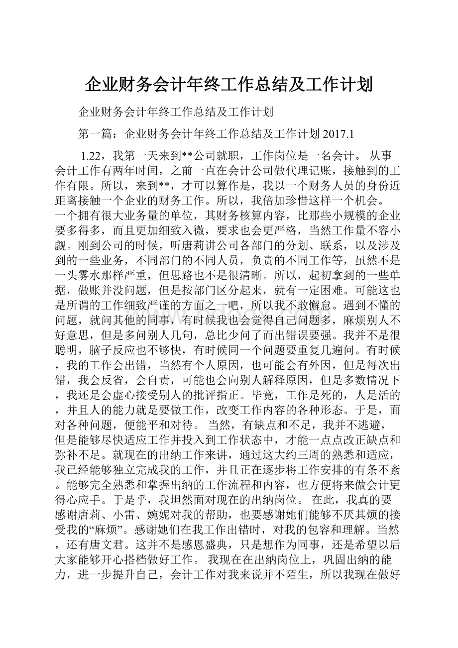 企业财务会计年终工作总结及工作计划.docx