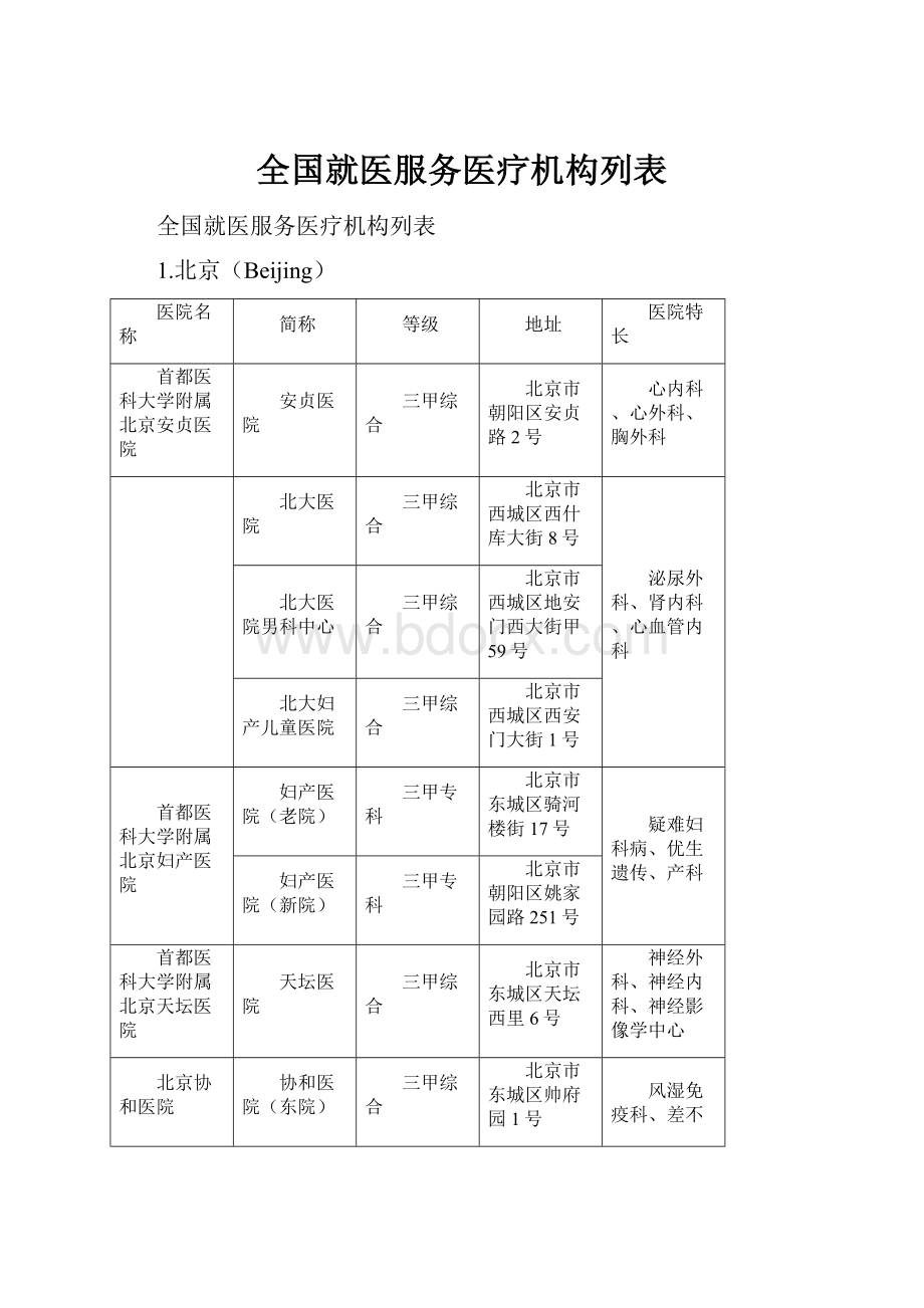 全国就医服务医疗机构列表.docx_第1页