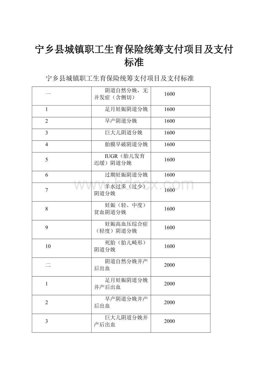 宁乡县城镇职工生育保险统筹支付项目及支付标准.docx