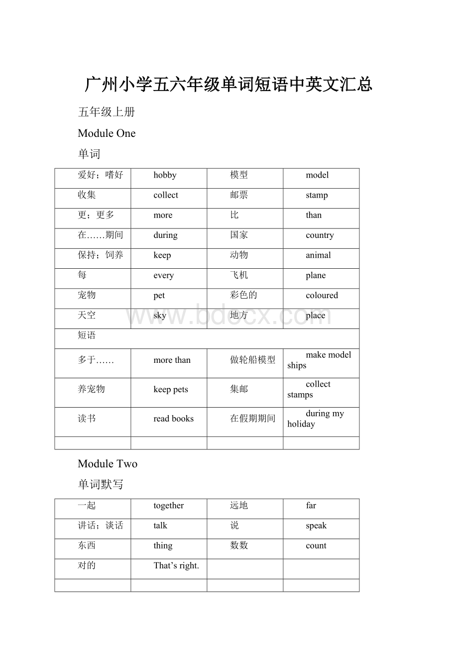 广州小学五六年级单词短语中英文汇总.docx