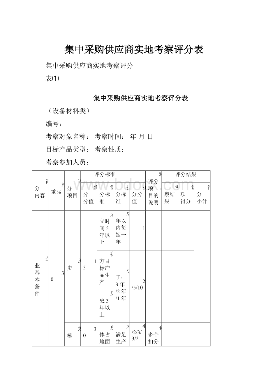 集中采购供应商实地考察评分表.docx_第1页