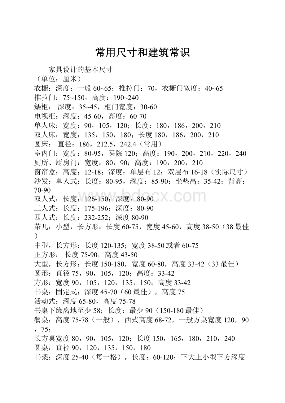 常用尺寸和建筑常识.docx_第1页