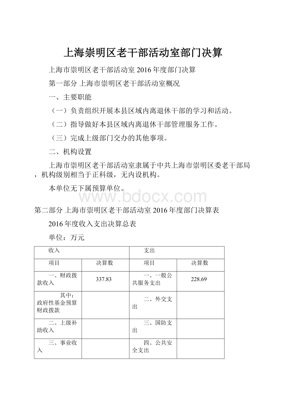 上海崇明区老干部活动室部门决算.docx_第1页