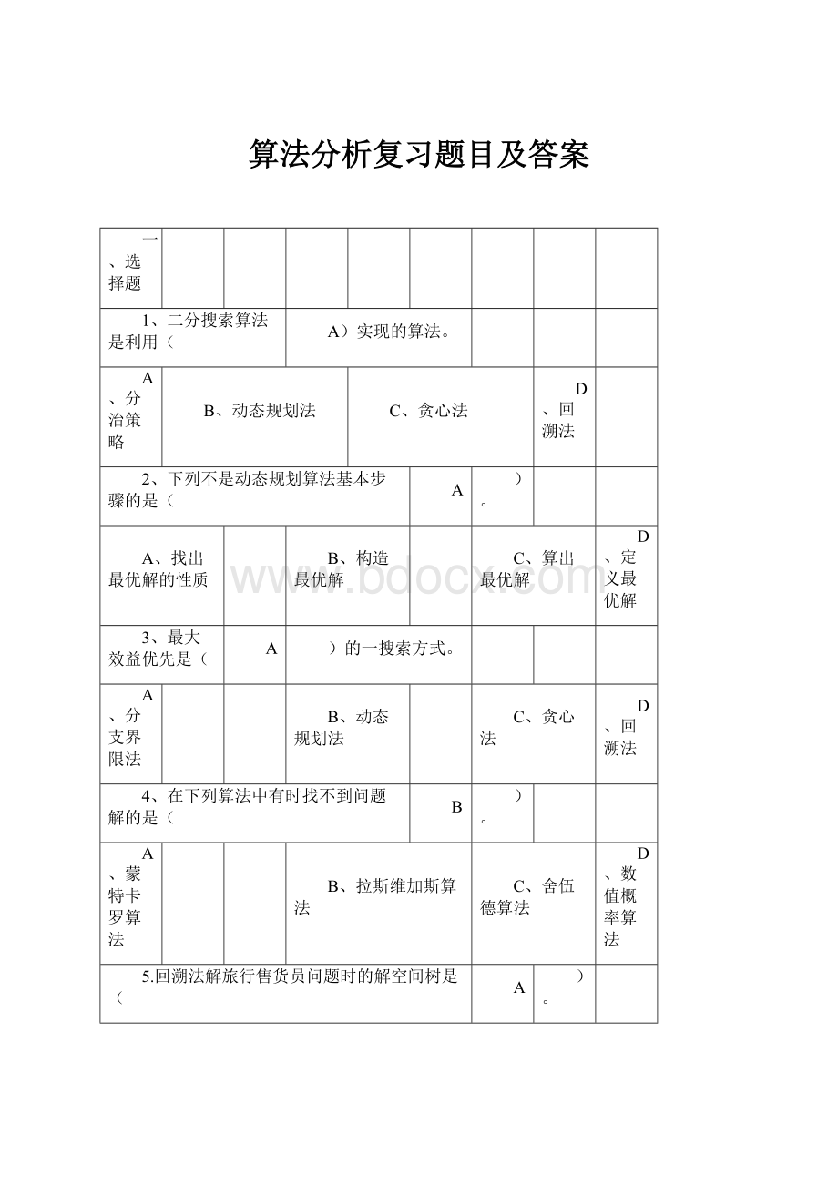 算法分析复习题目及答案.docx