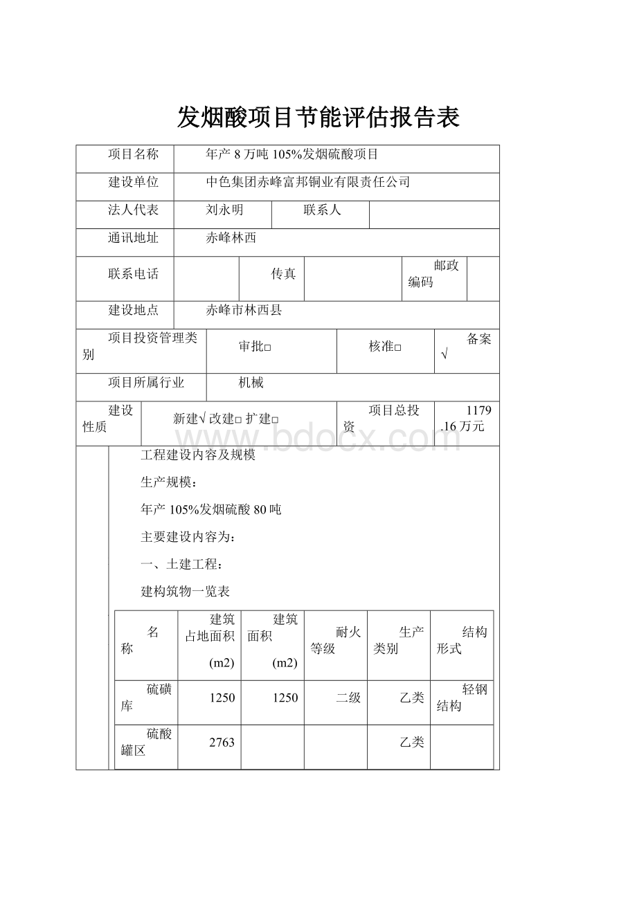 发烟酸项目节能评估报告表.docx