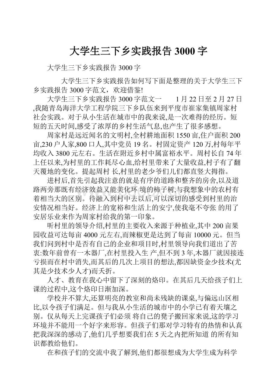 大学生三下乡实践报告3000字.docx