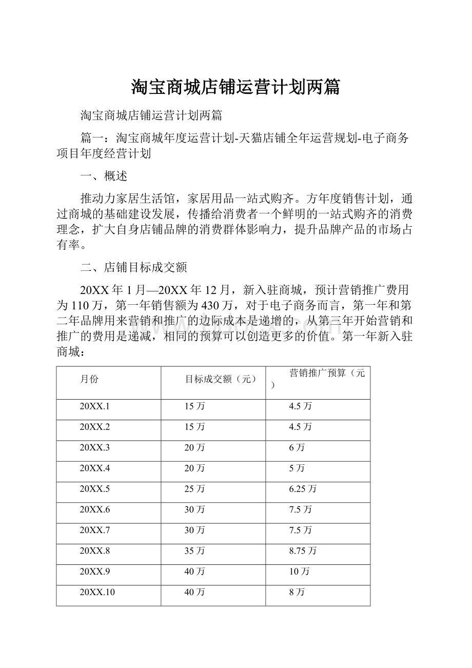 淘宝商城店铺运营计划两篇.docx