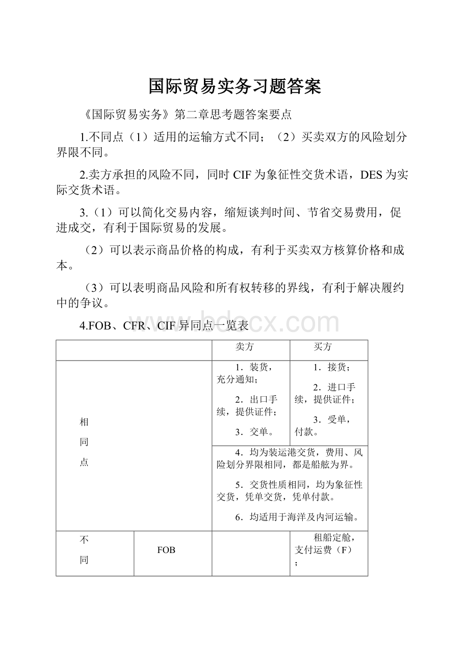 国际贸易实务习题答案.docx