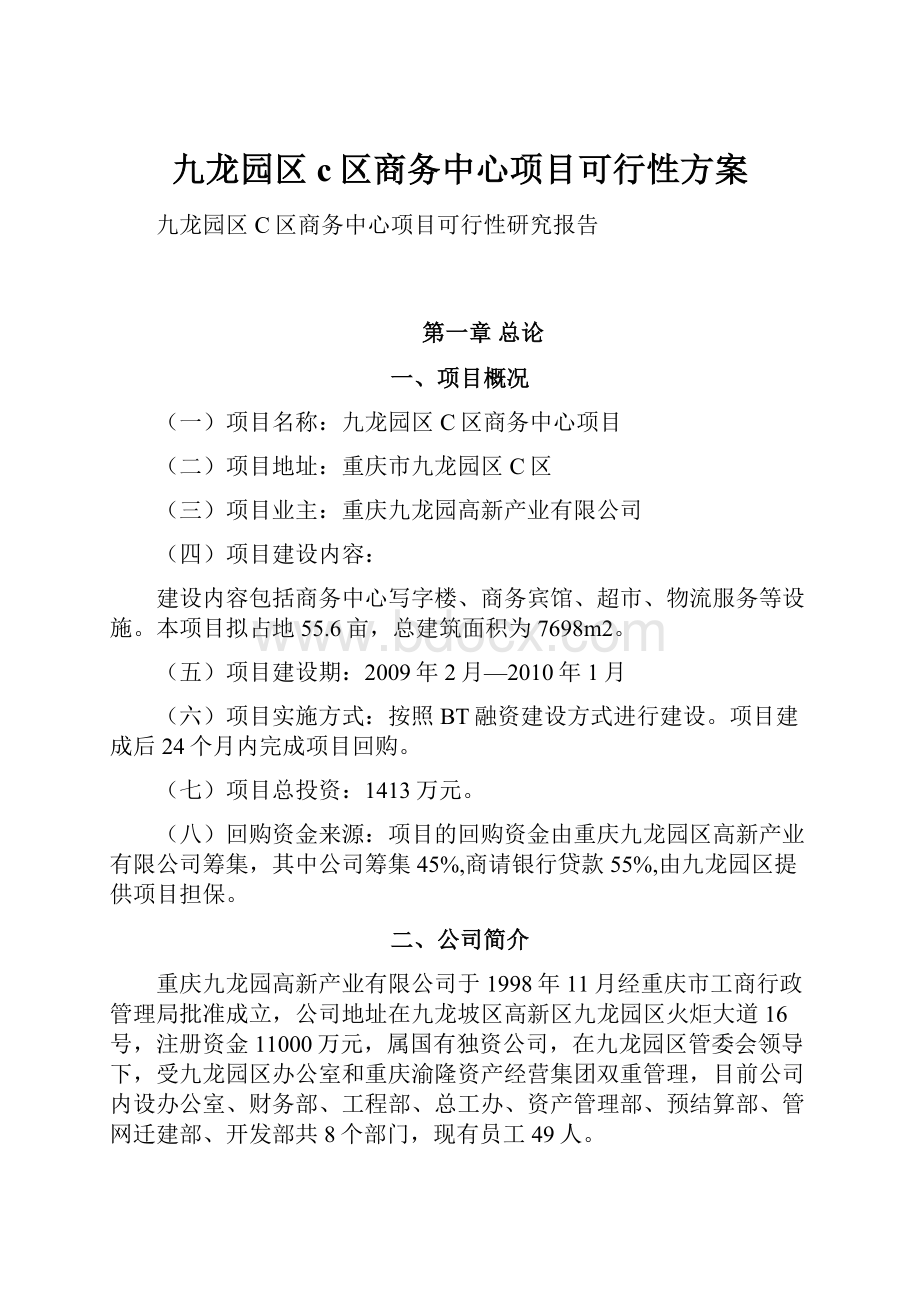 九龙园区c区商务中心项目可行性方案.docx