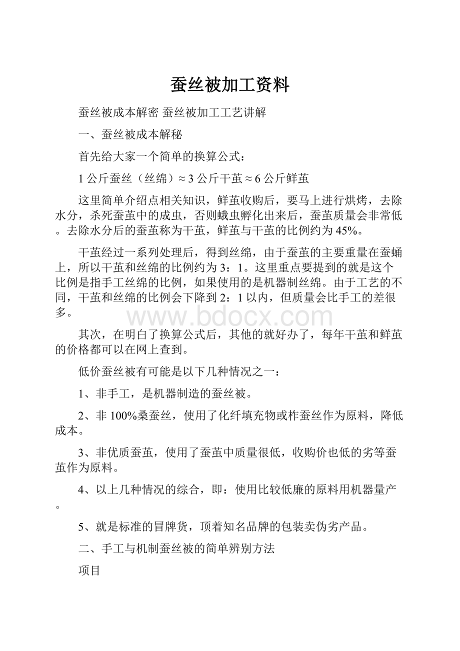 蚕丝被加工资料.docx