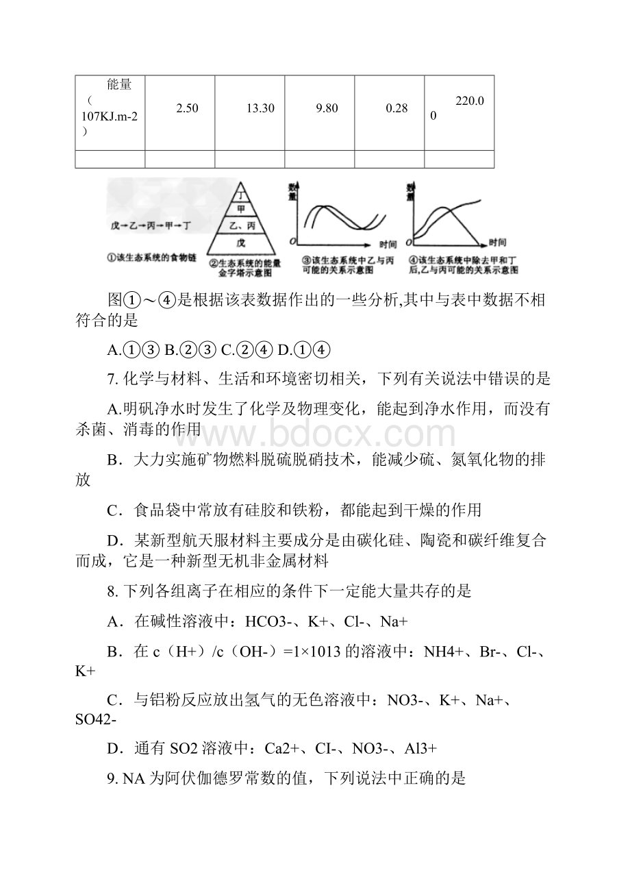 重庆市第八中学届高三上学期周考理综试题1113 Word版缺物理答案.docx_第3页