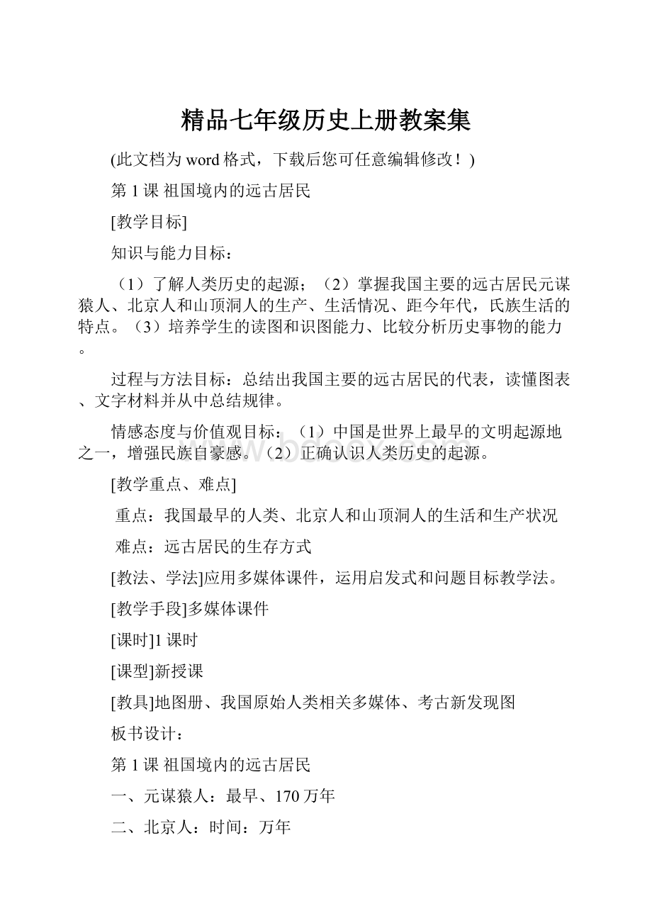 精品七年级历史上册教案集.docx