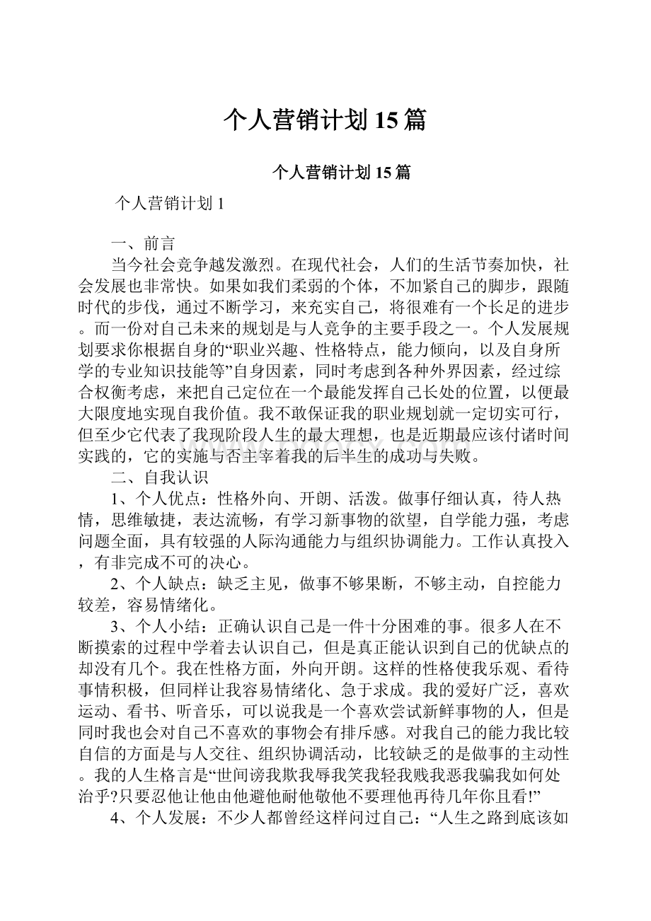 个人营销计划15篇.docx