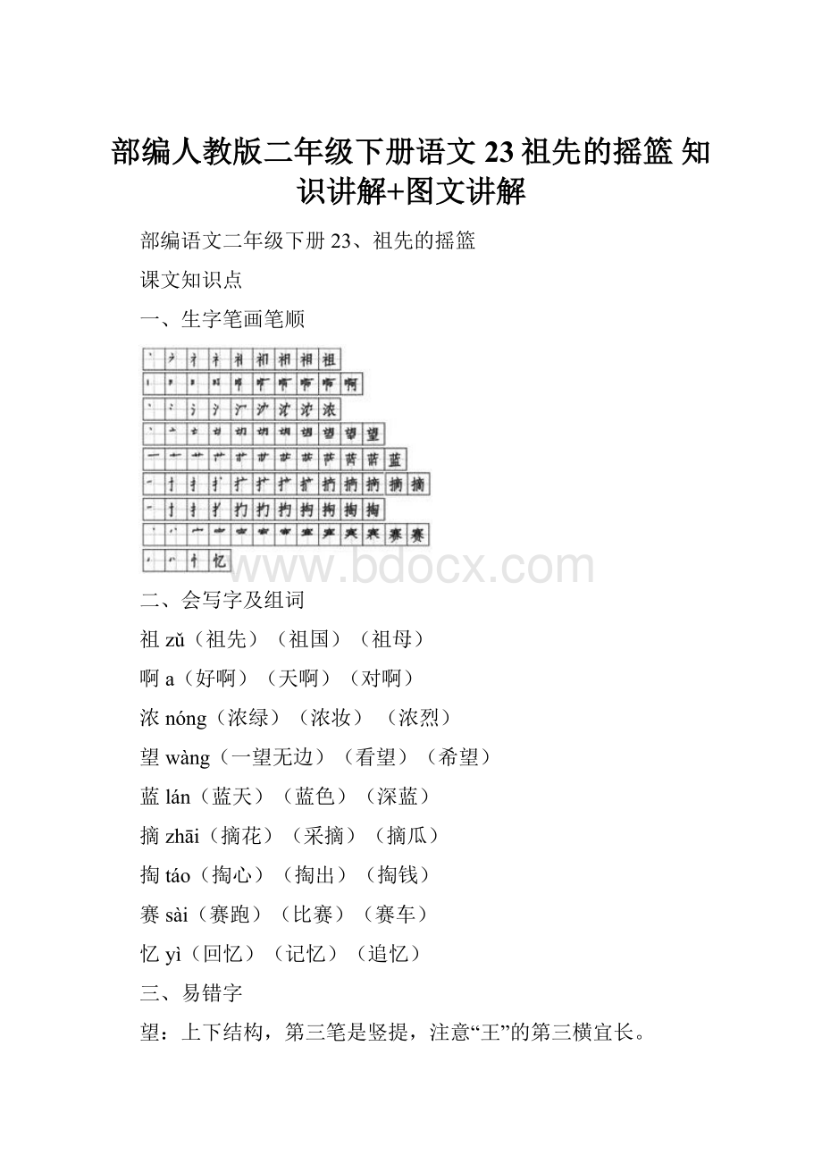 部编人教版二年级下册语文23祖先的摇篮知识讲解+图文讲解.docx