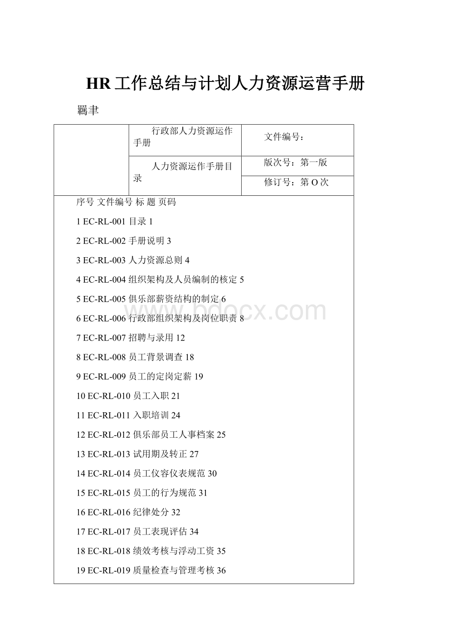 HR工作总结与计划人力资源运营手册.docx