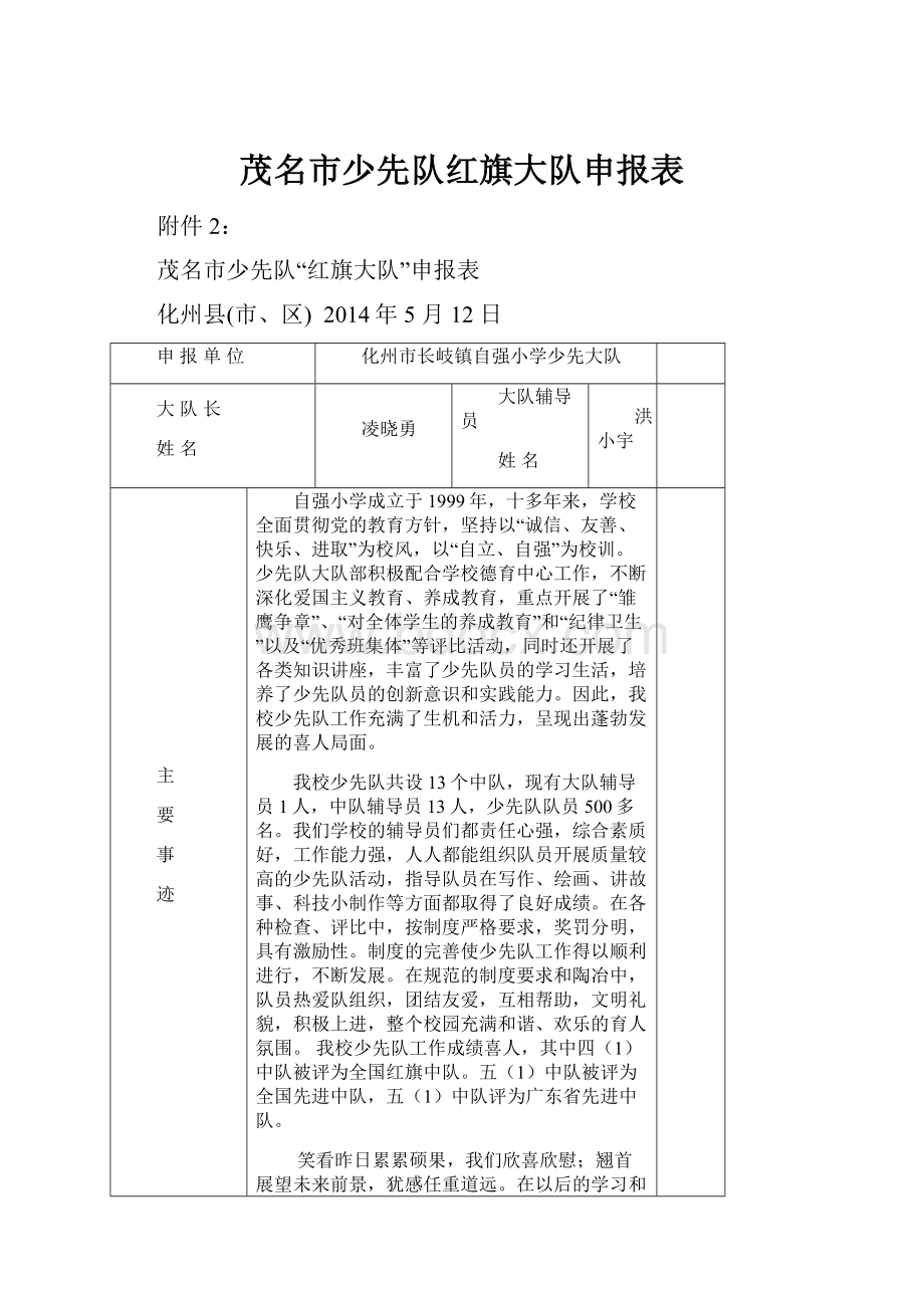 茂名市少先队红旗大队申报表.docx