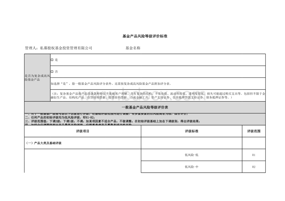 私募股权基金管理有限公司-产品风险等级评价标准.xlsx