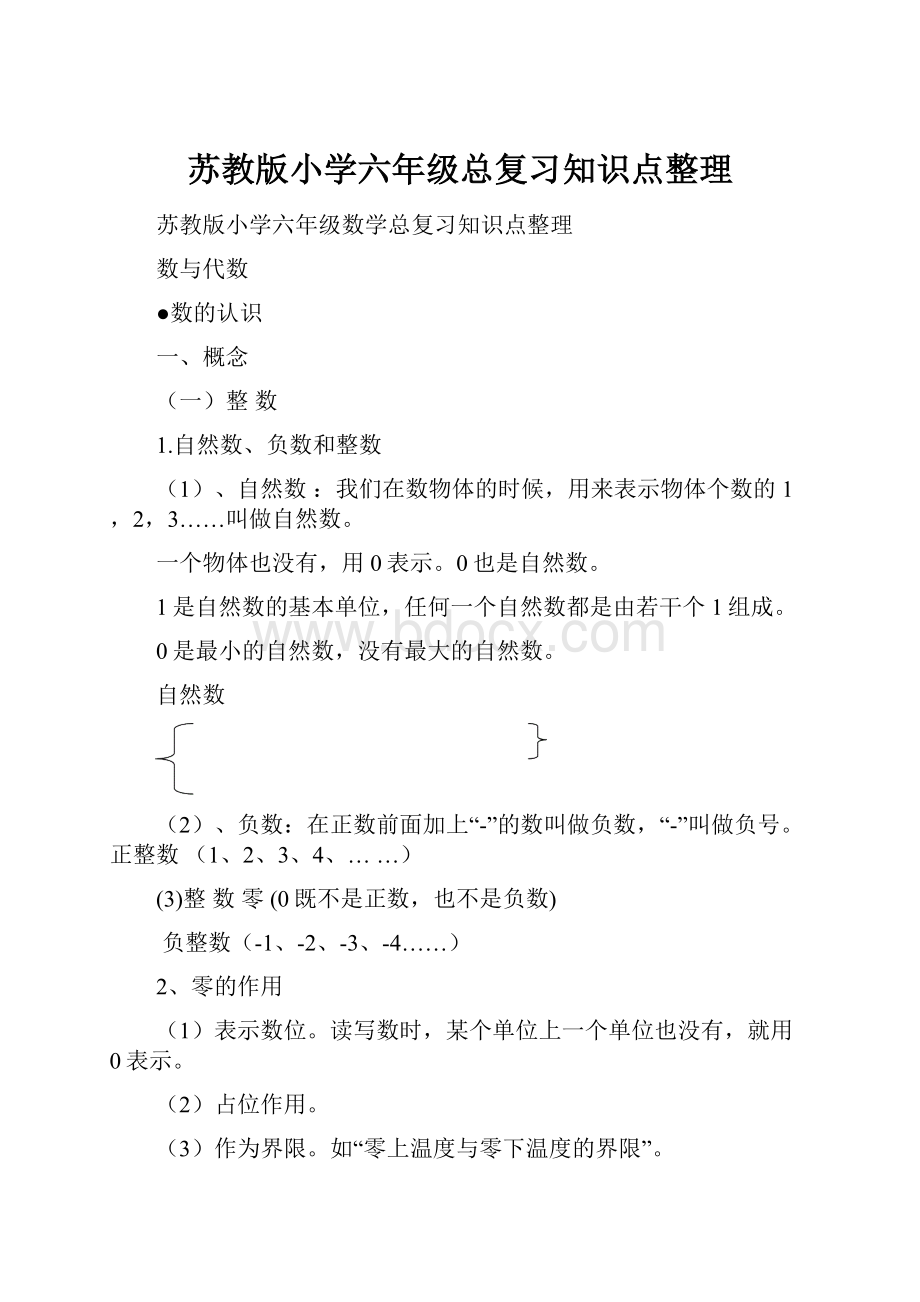 苏教版小学六年级总复习知识点整理.docx