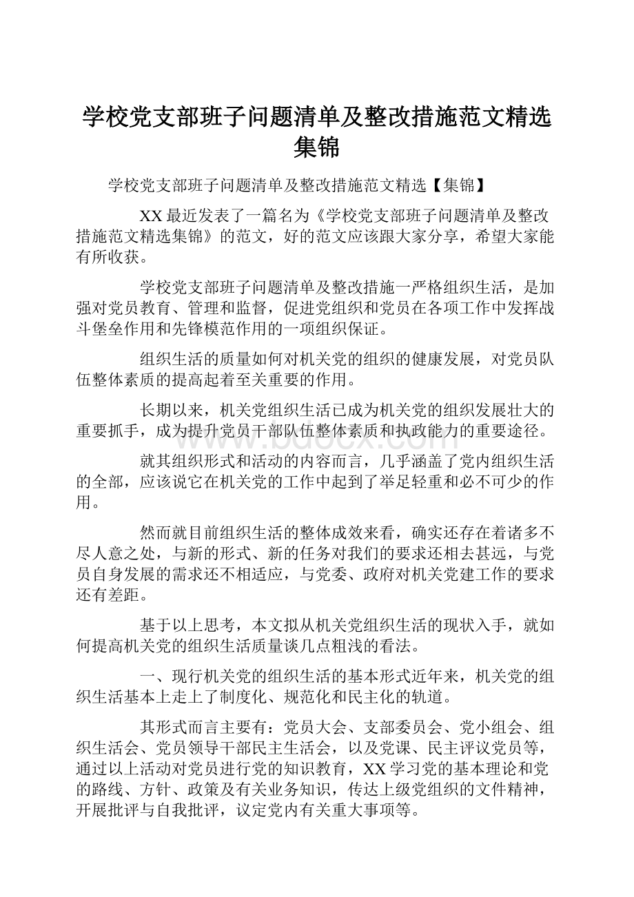 学校党支部班子问题清单及整改措施范文精选集锦.docx_第1页