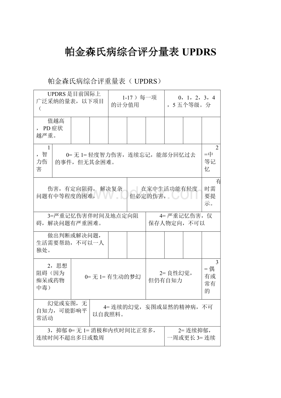 帕金森氏病综合评分量表UPDRS.docx