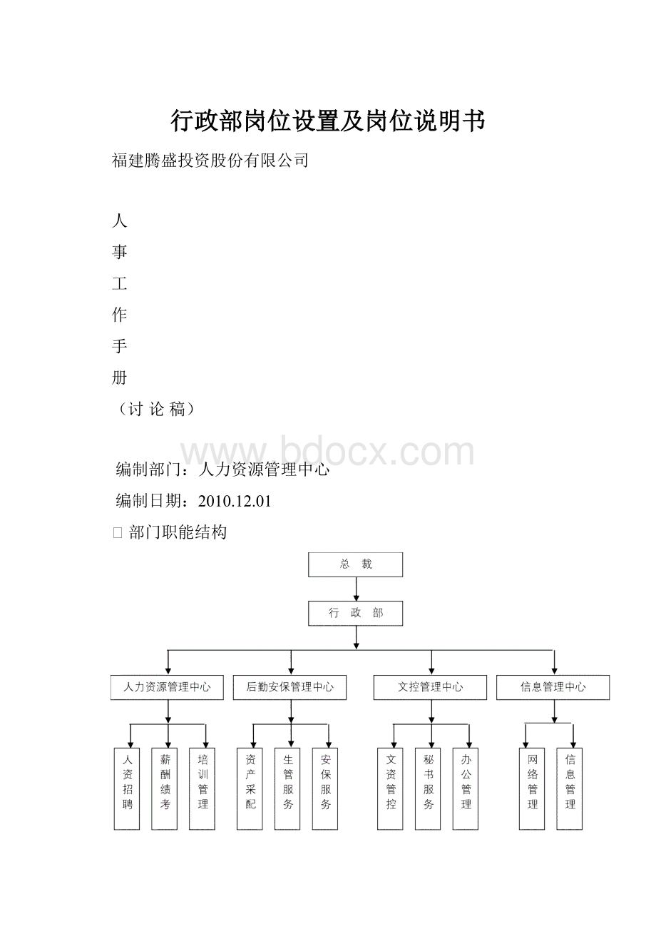 行政部岗位设置及岗位说明书.docx_第1页