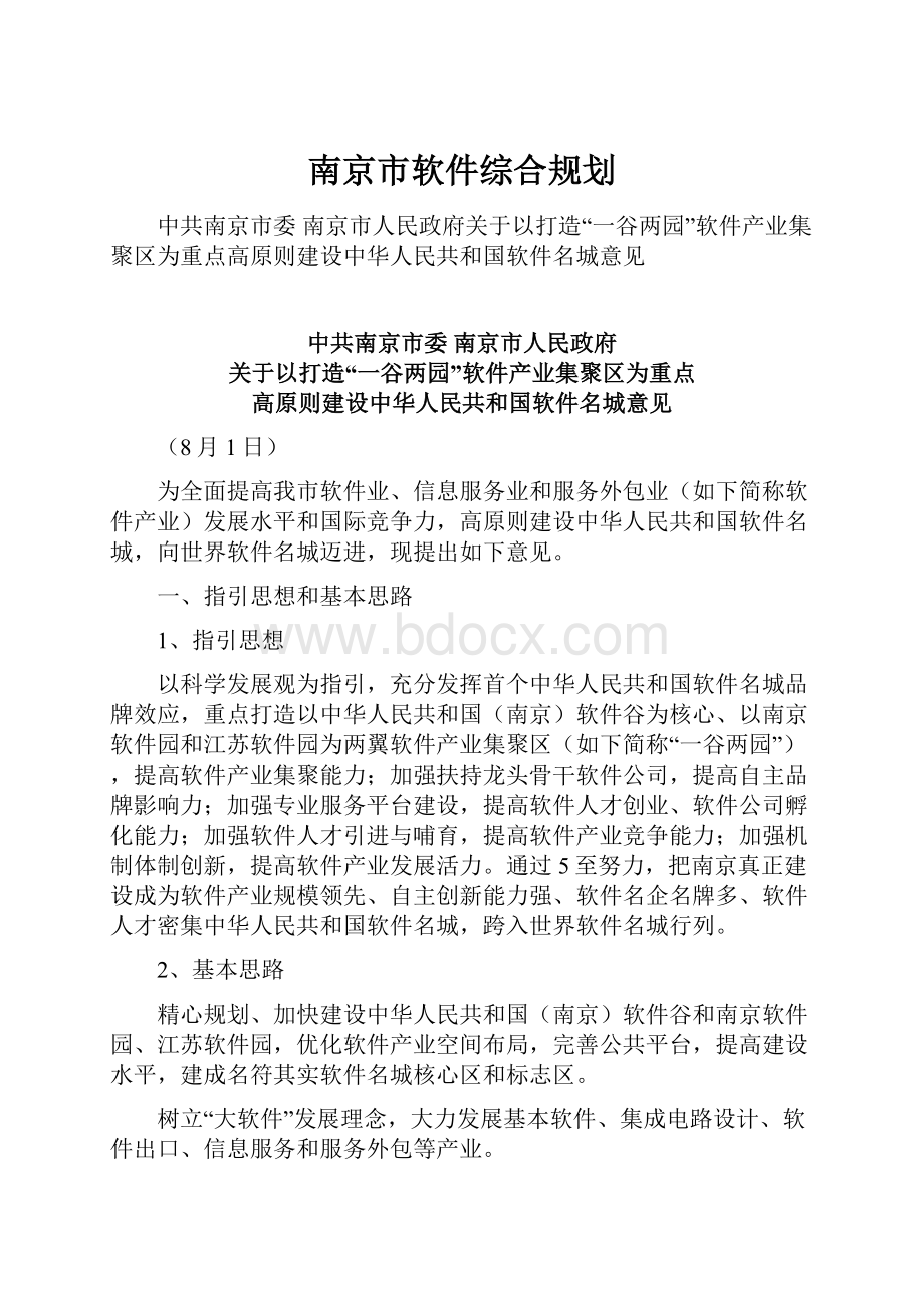 南京市软件综合规划.docx