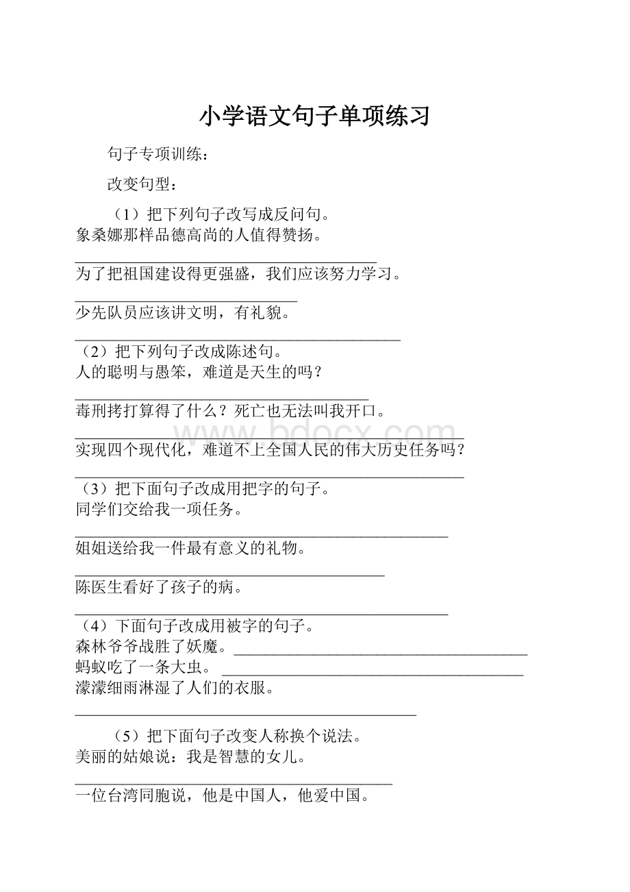 小学语文句子单项练习.docx