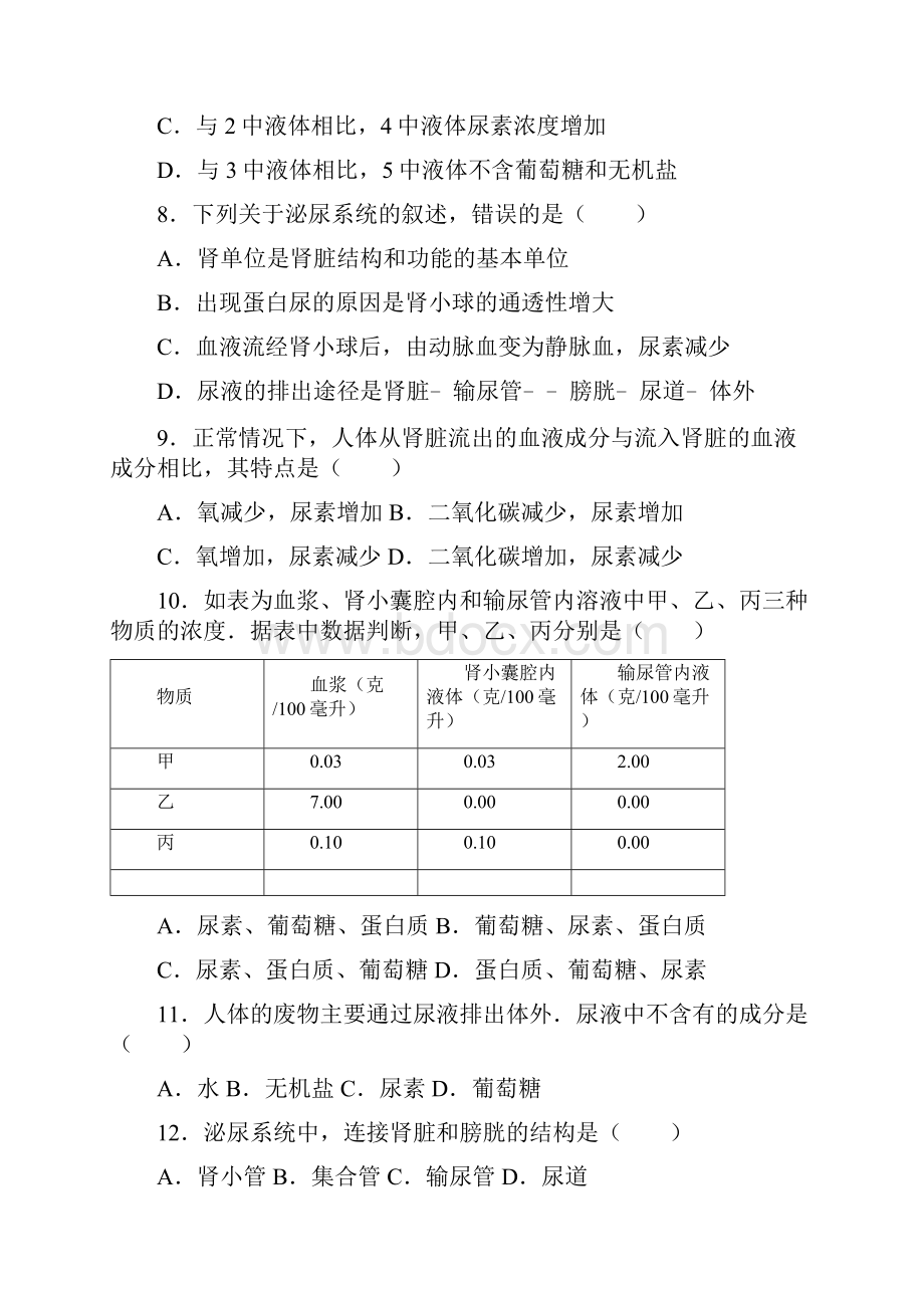 新人教版 七年级下册《45 人体内废物的排除》 word版含答案解析.docx_第3页