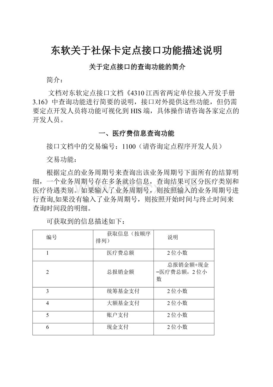 东软关于社保卡定点接口功能描述说明.docx_第1页