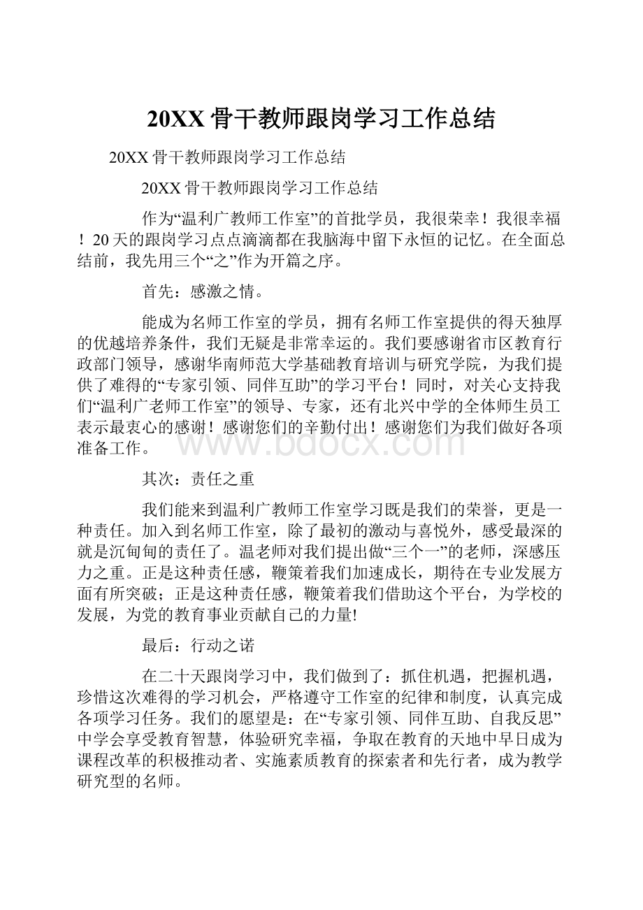 20XX骨干教师跟岗学习工作总结.docx