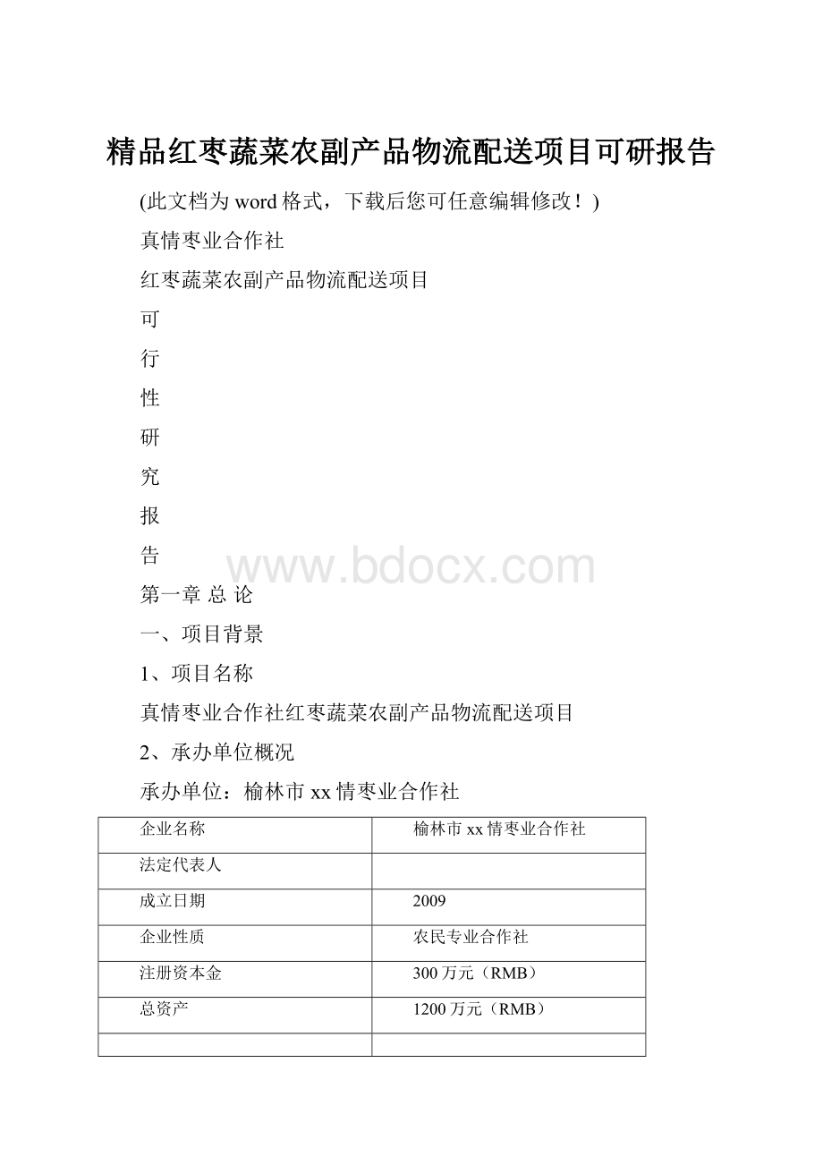 精品红枣蔬菜农副产品物流配送项目可研报告.docx