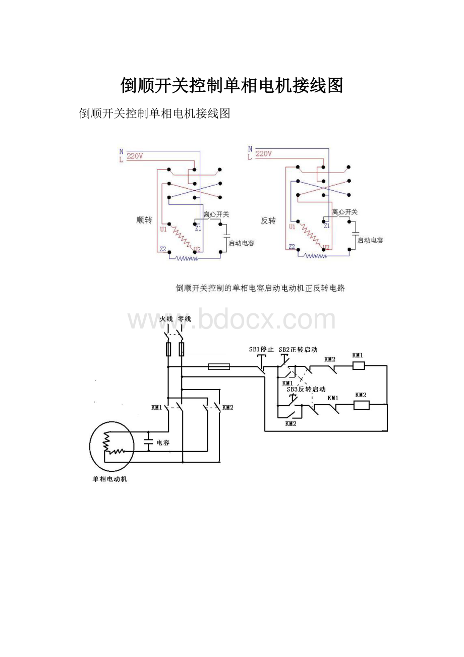 倒顺开关控制单相电机接线图.docx_第1页