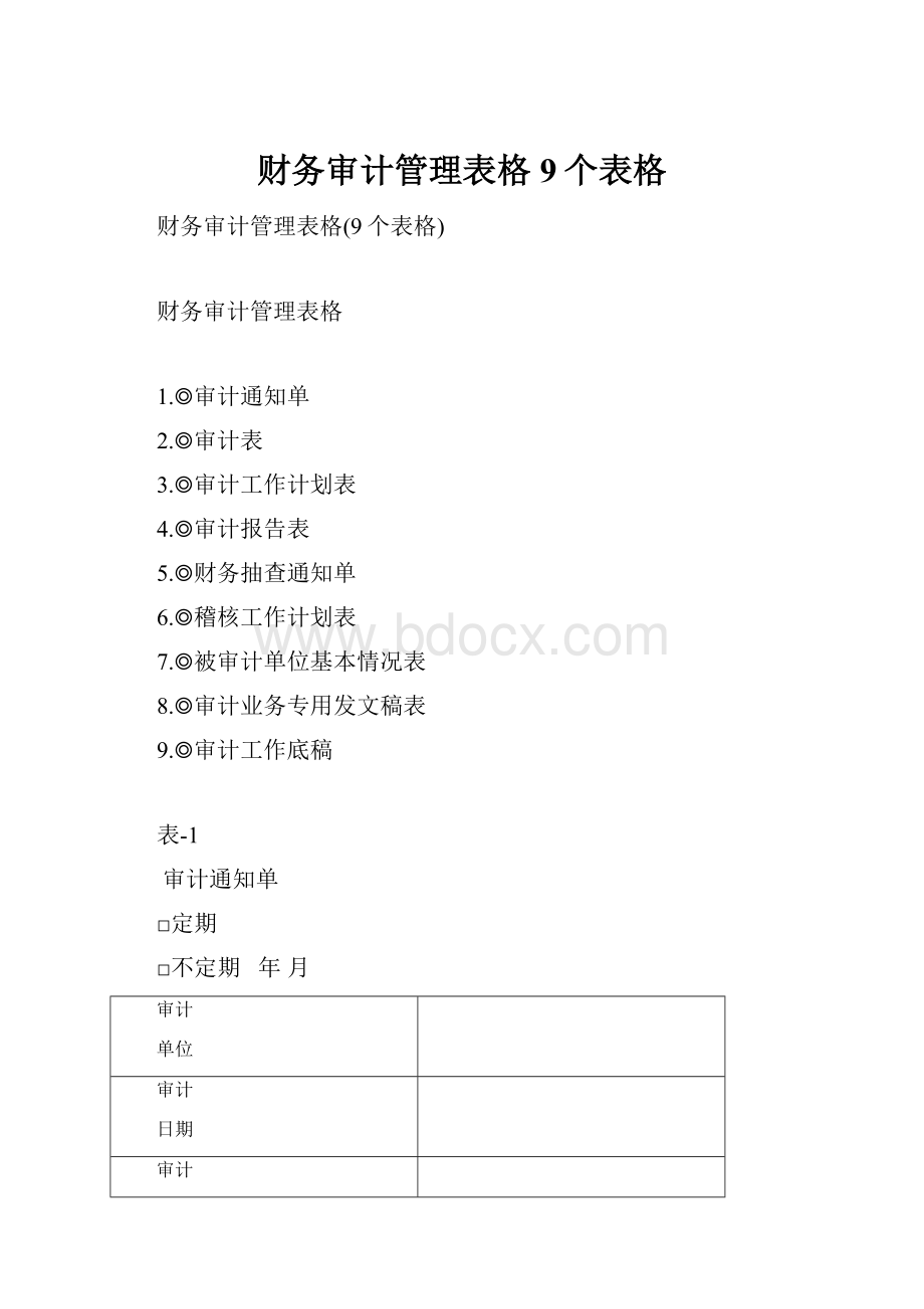 财务审计管理表格9个表格.docx