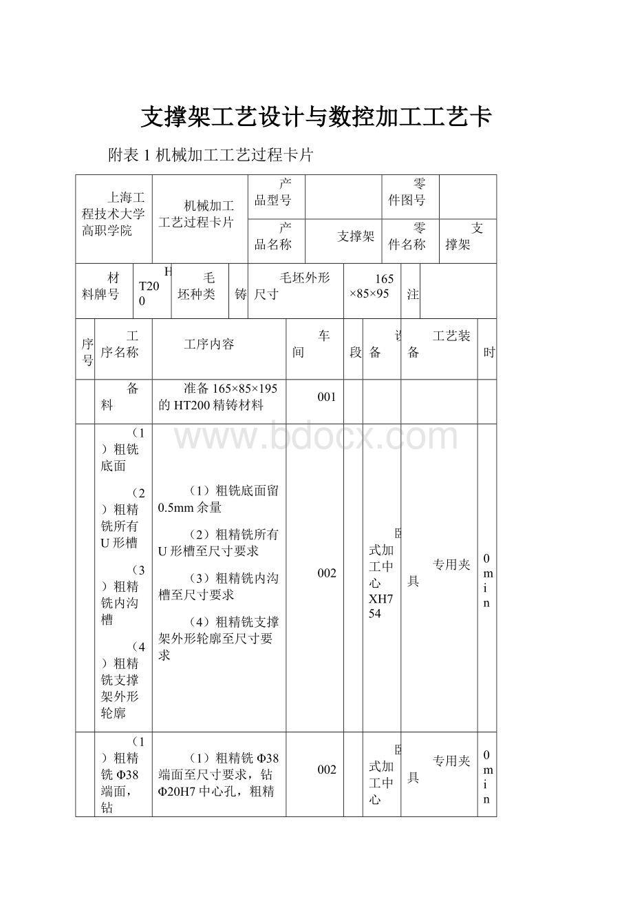 支撑架工艺设计与数控加工工艺卡.docx_第1页