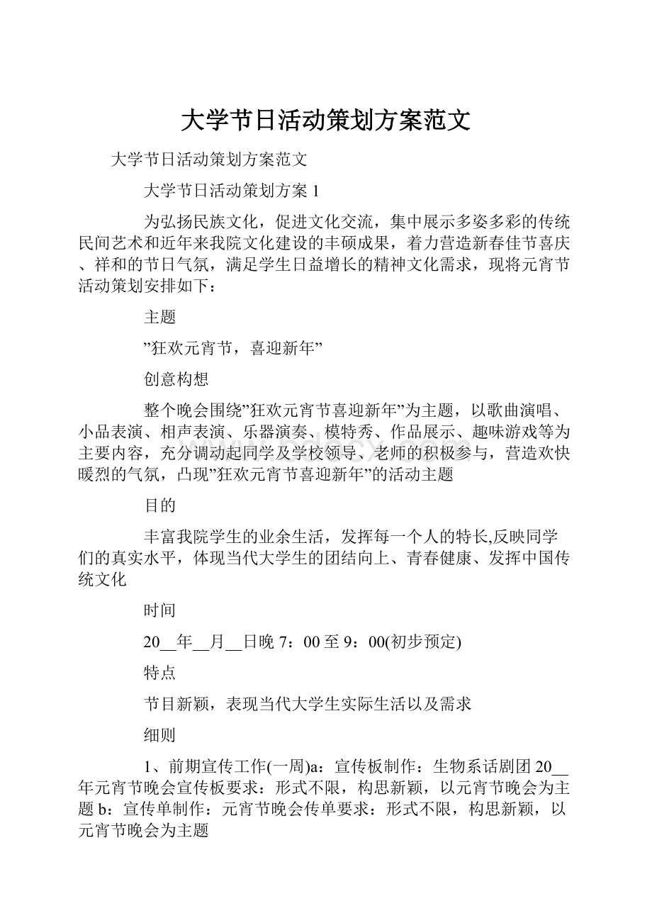 大学节日活动策划方案范文.docx