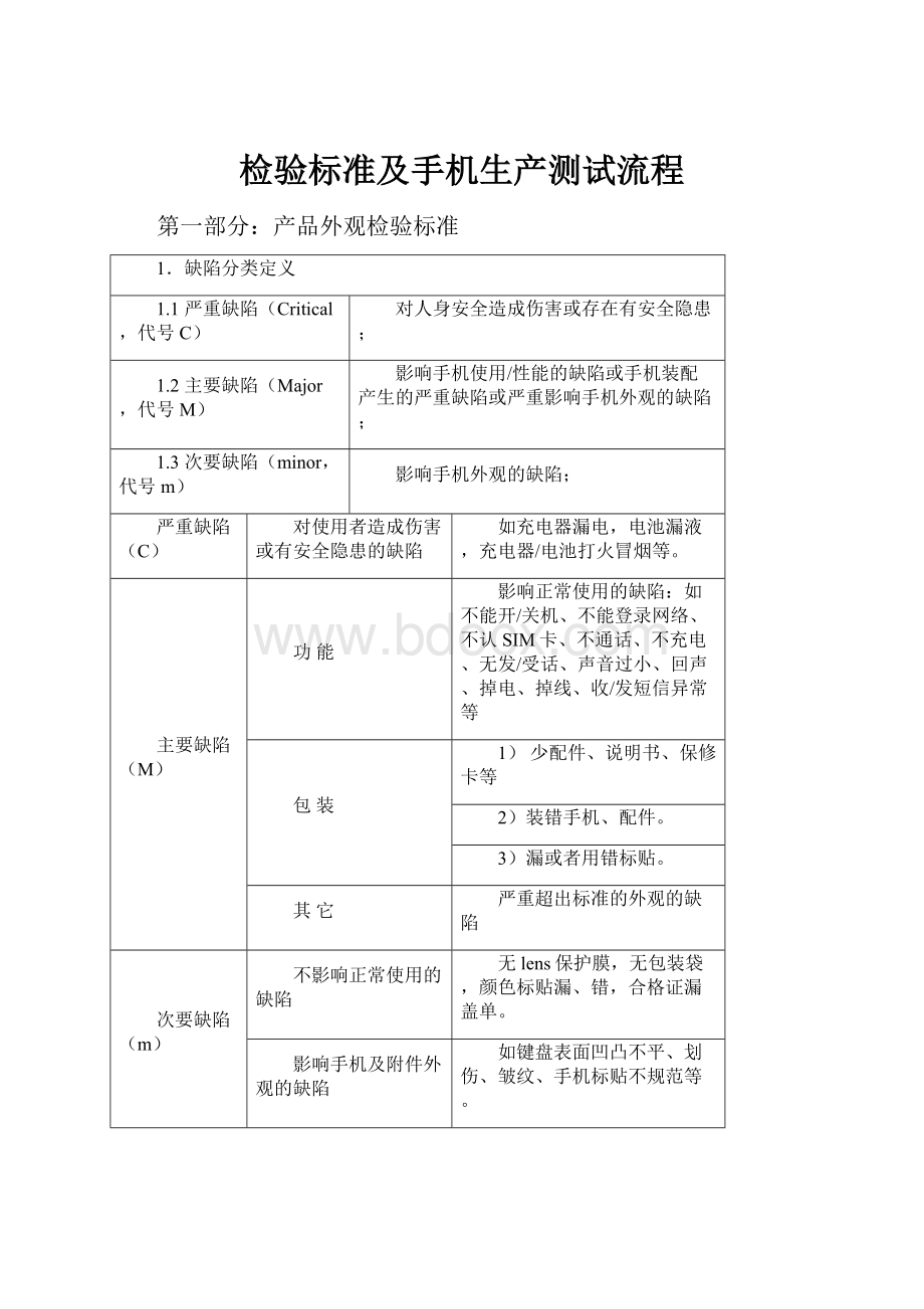 检验标准及手机生产测试流程.docx