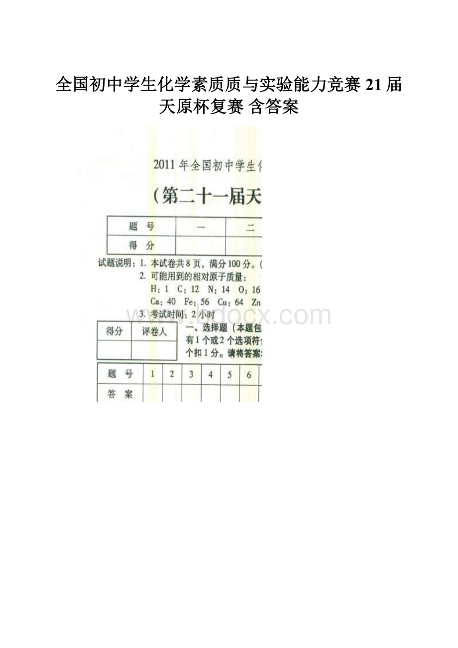 全国初中学生化学素质质与实验能力竞赛21届天原杯复赛 含答案.docx