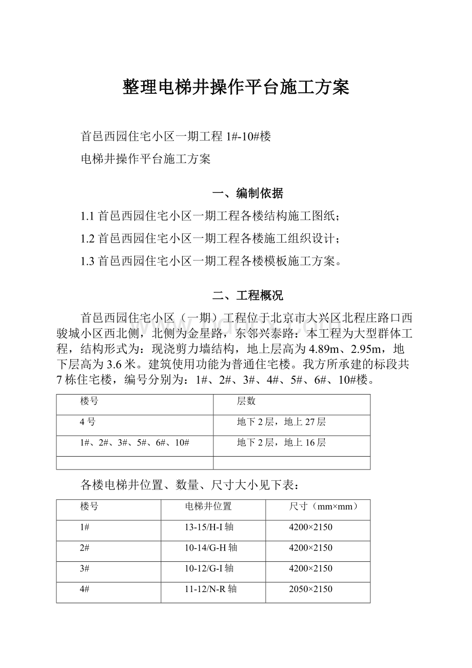 整理电梯井操作平台施工方案.docx_第1页