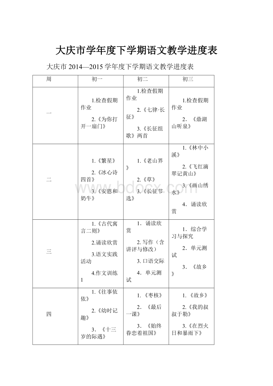 大庆市学年度下学期语文教学进度表.docx