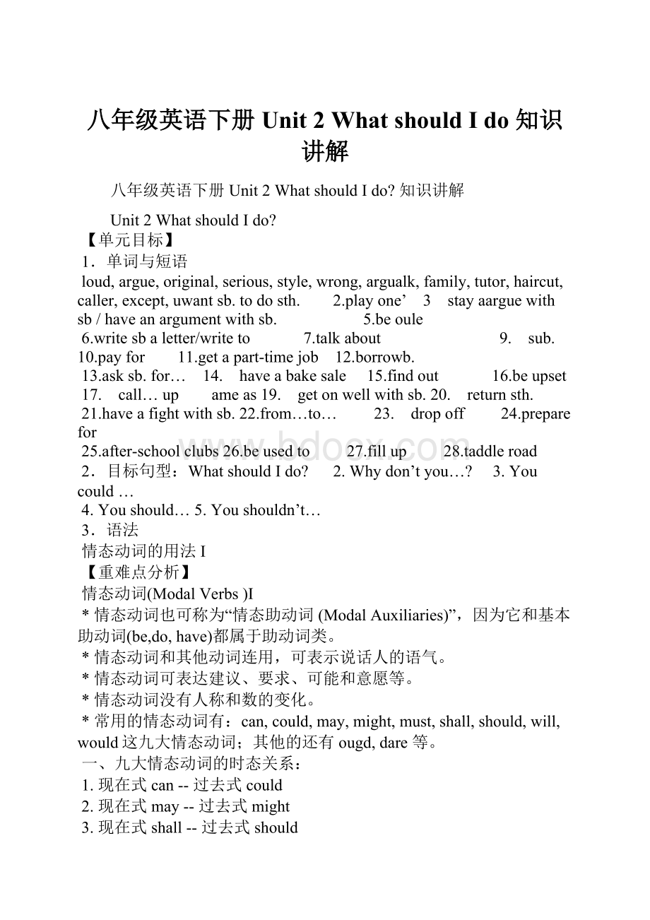 八年级英语下册Unit 2 What should I do 知识讲解.docx