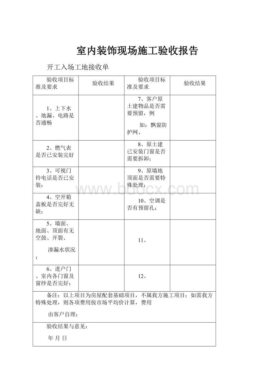 室内装饰现场施工验收报告.docx