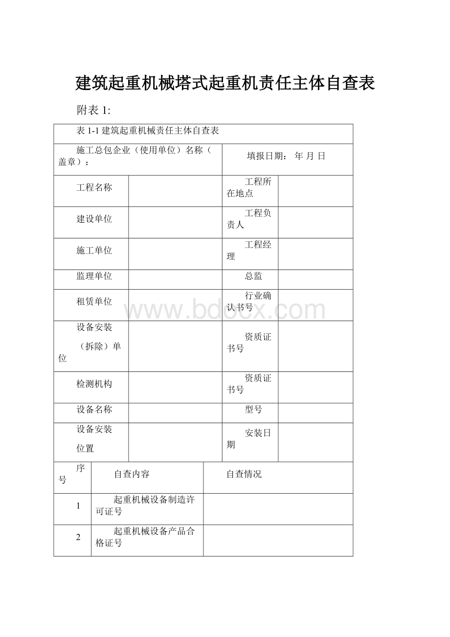 建筑起重机械塔式起重机责任主体自查表.docx_第1页