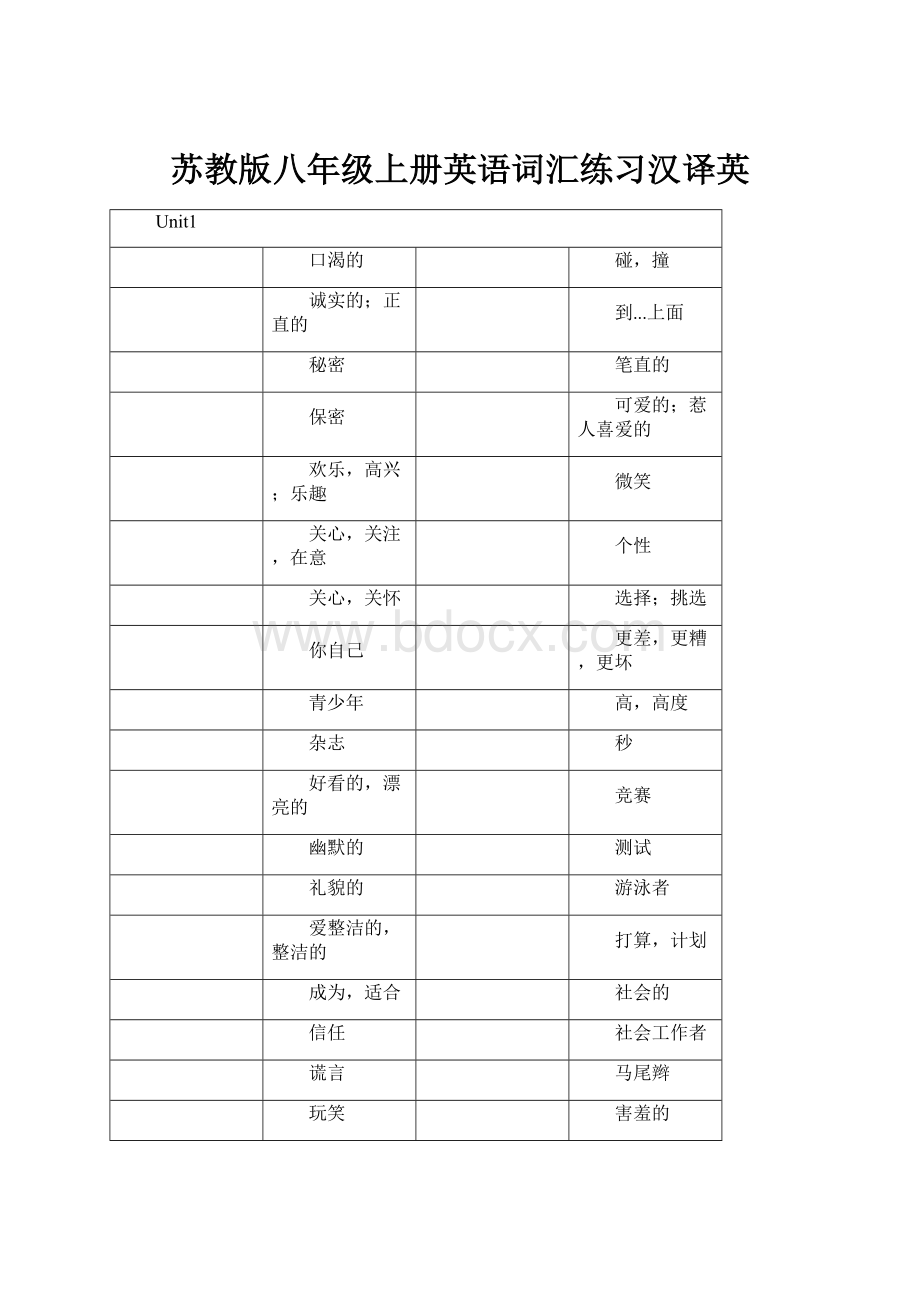 苏教版八年级上册英语词汇练习汉译英.docx