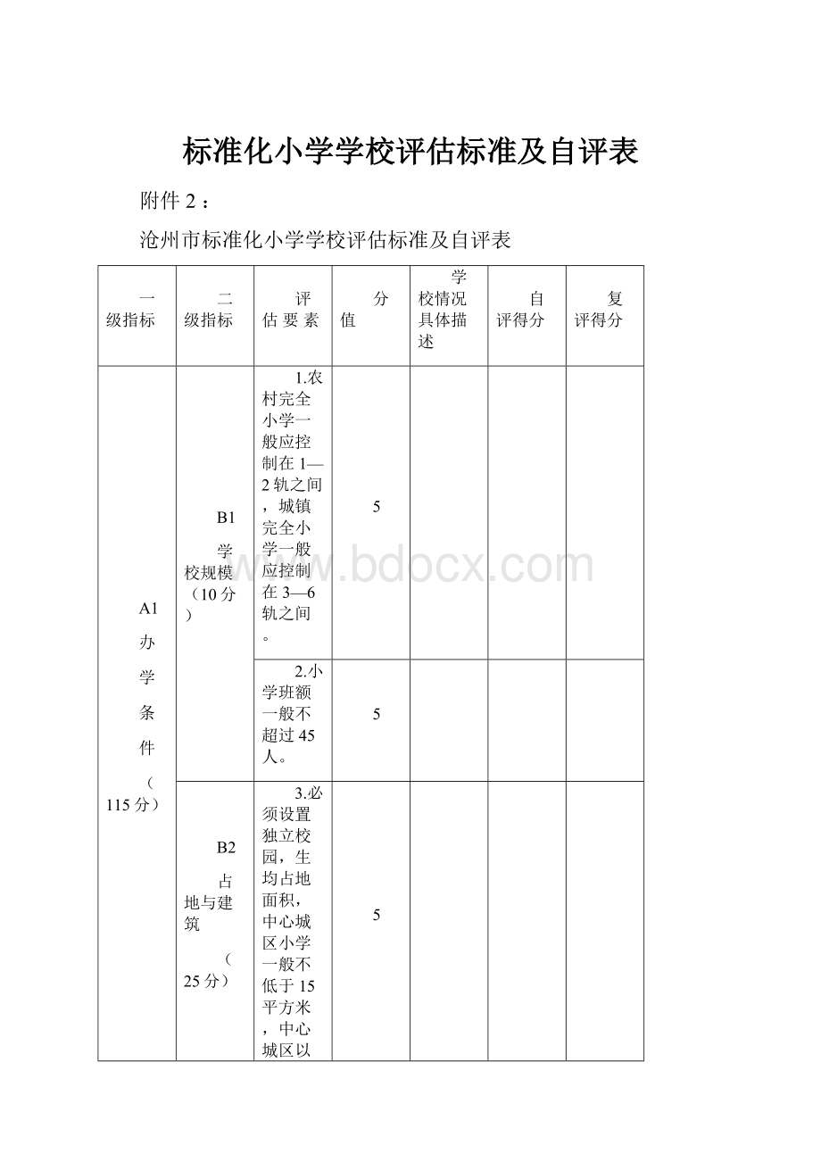 标准化小学学校评估标准及自评表.docx_第1页