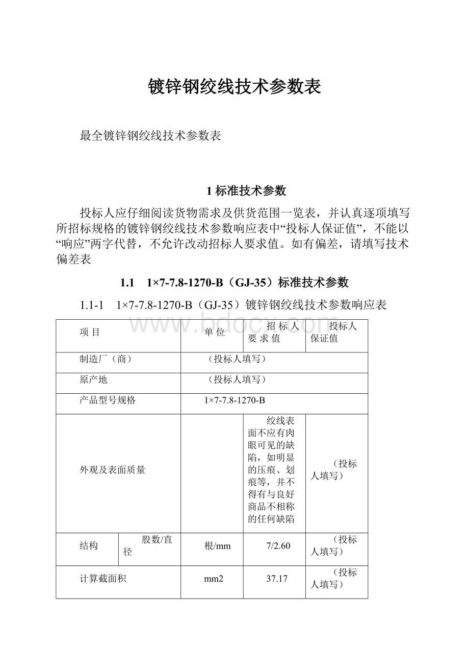 镀锌钢绞线技术参数表.docx