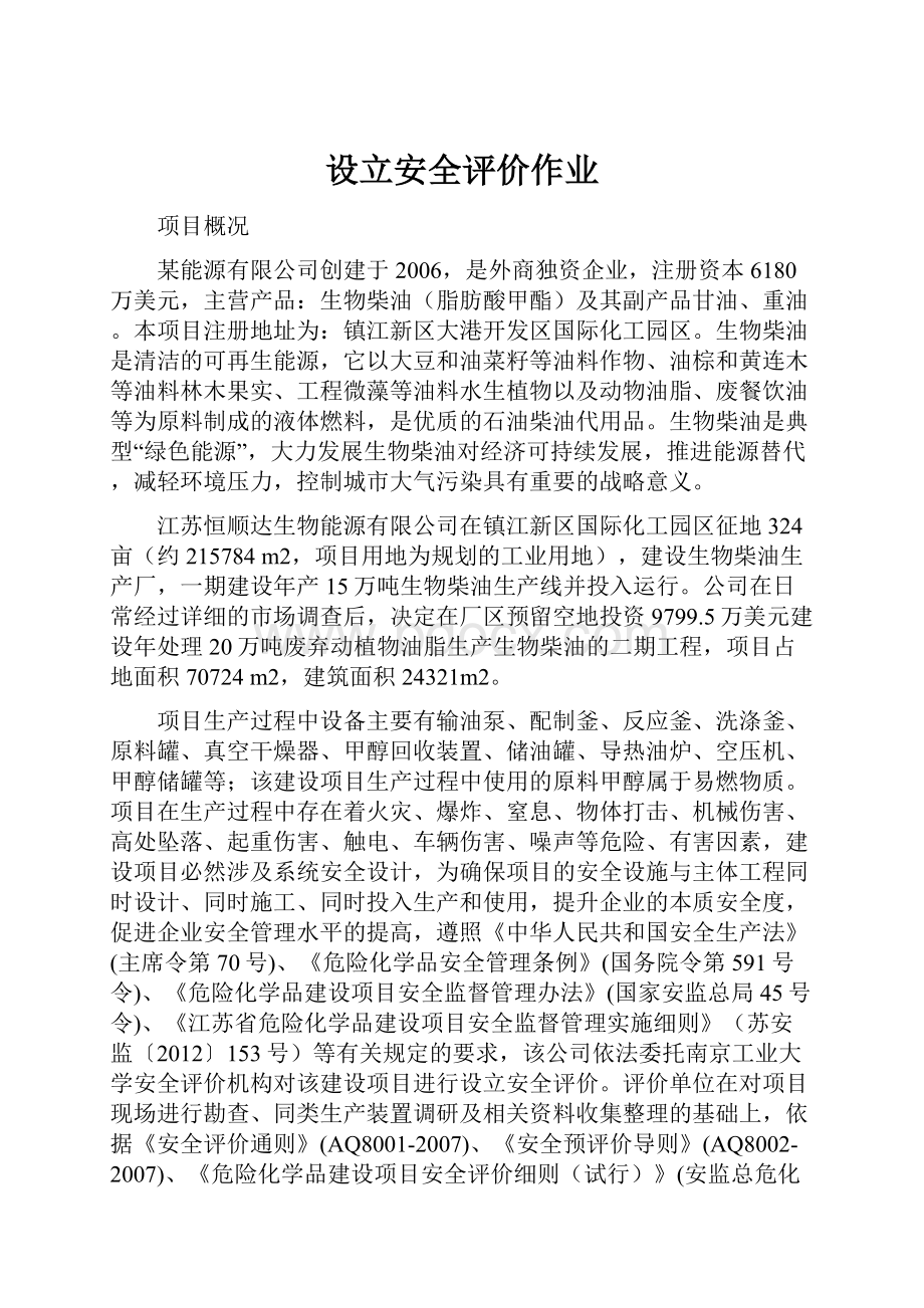 设立安全评价作业.docx