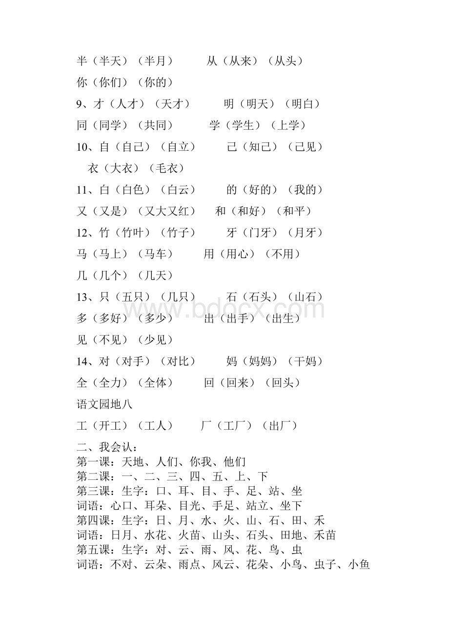 部编人教版学年小学一年级语文上册全册词语归纳复习卷Word版.docx_第3页