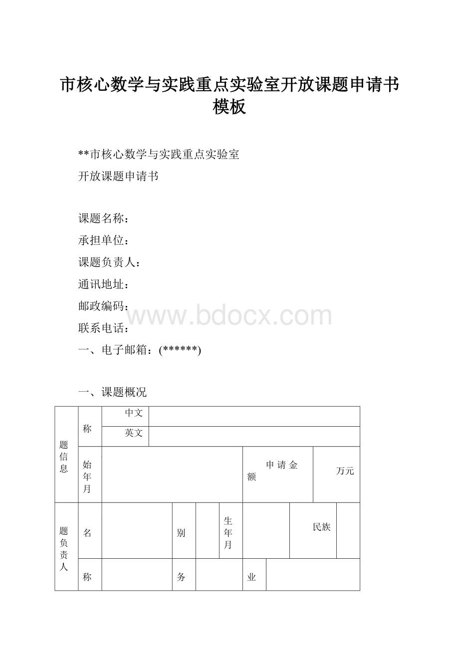 市核心数学与实践重点实验室开放课题申请书模板.docx