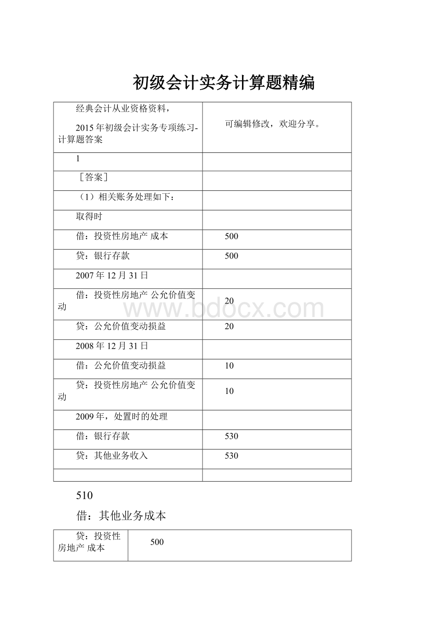 初级会计实务计算题精编.docx