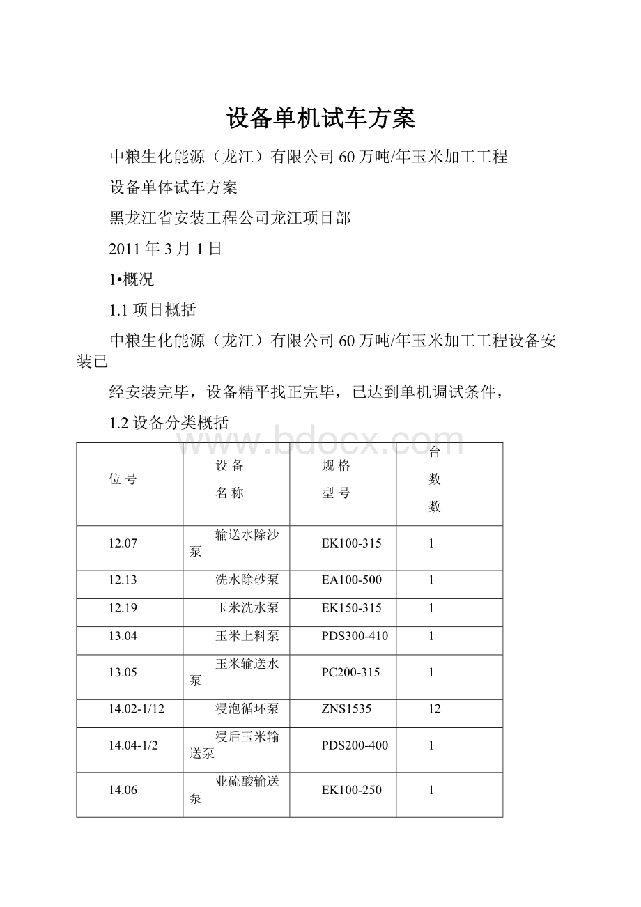 设备单机试车方案.docx_第1页